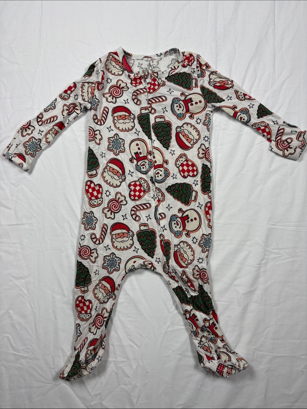 Caden Lane Red Green White Holiday Print Footed One-Piece